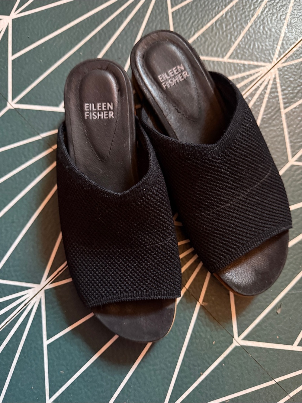 Eileen Fisher Black Knit Slip-On Mules